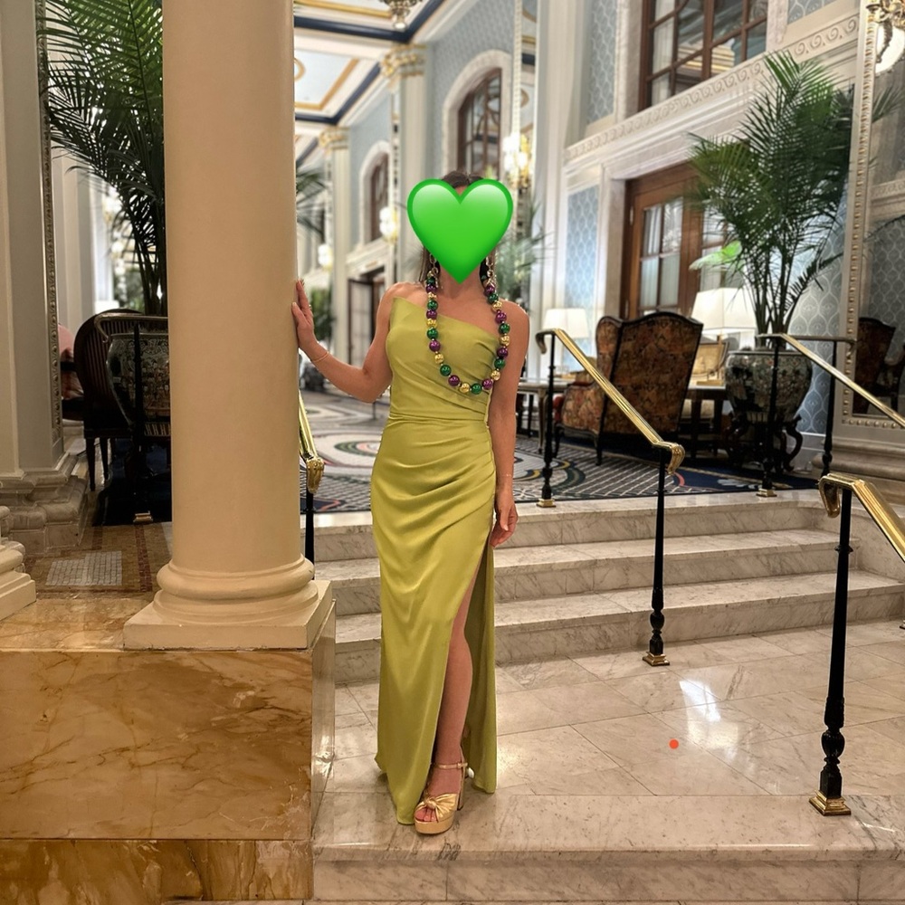 Tarik Ediz Lime One Shoulder Sleeveless Gown